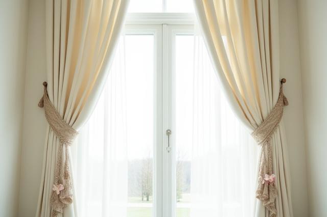 Elegante, skreddersydde gardiner med et diskret blomstermønster i et lyst rom